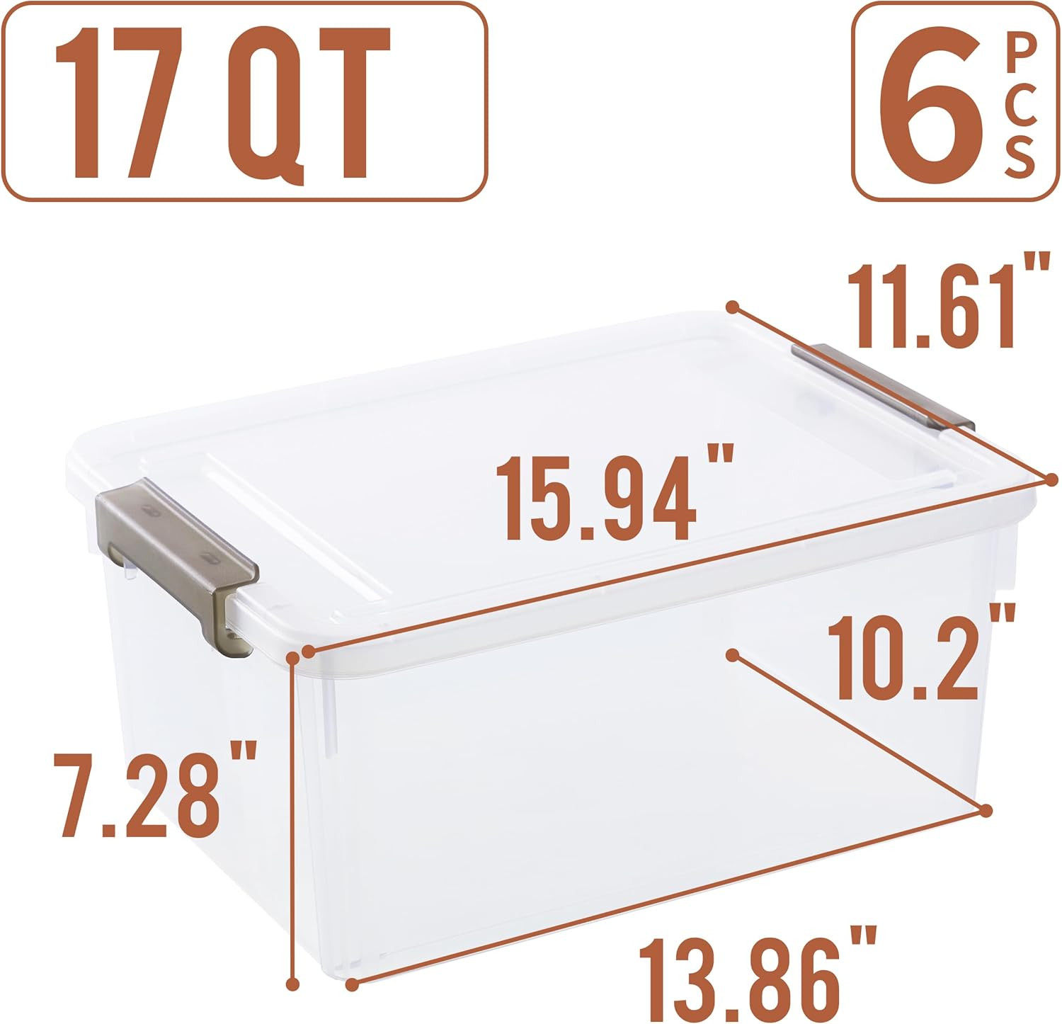 Plastic Storage Bins with Lids,Clear Storage Containers for Organizing,Large Stackable Storage Box 17QT 6 Packs