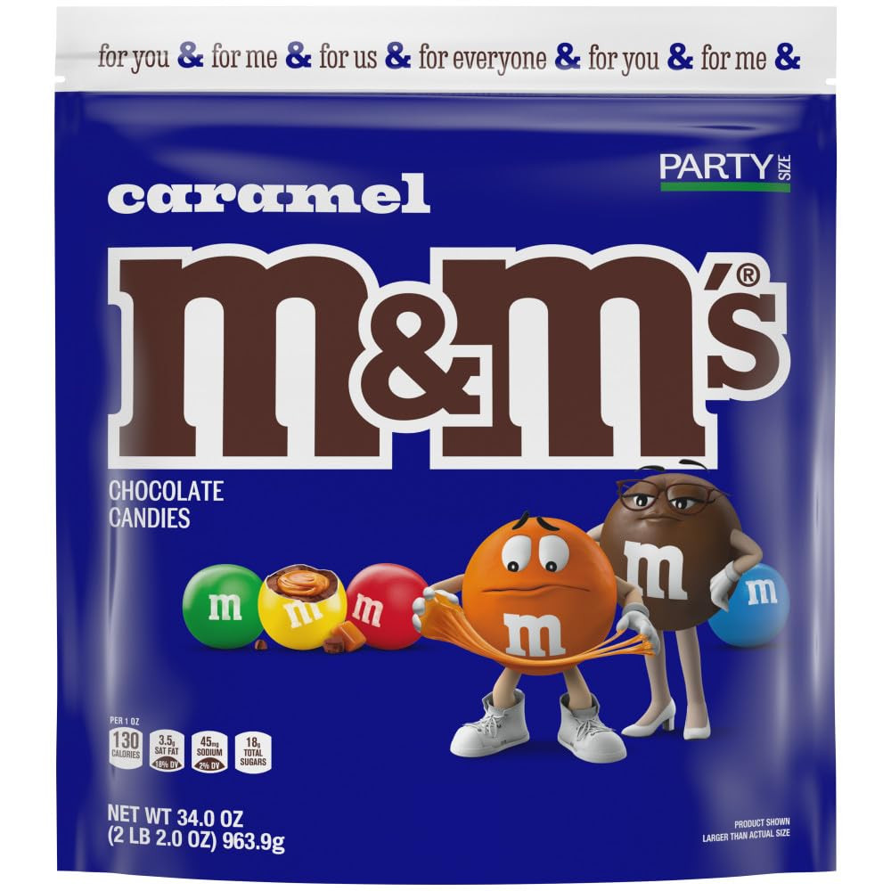 M&M's Caramel Milk Chocolate Christmas Candy, Party Size, 34 oz Resealable Bulk Candy Bag