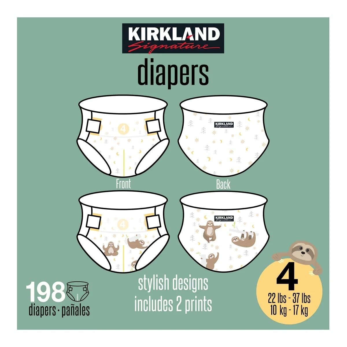 Kirkland Signature Diapers, Size 4 (22-37 Pounds), 198 Count