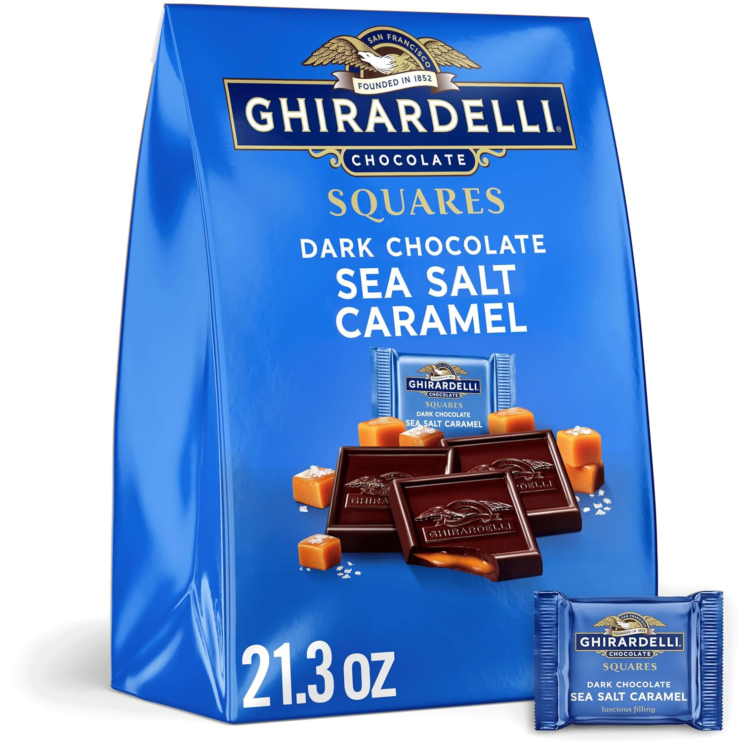 GHIRARDELLI Dark Chocolate Sea Salt Caramel SQUARES, 21.3 oz Bag